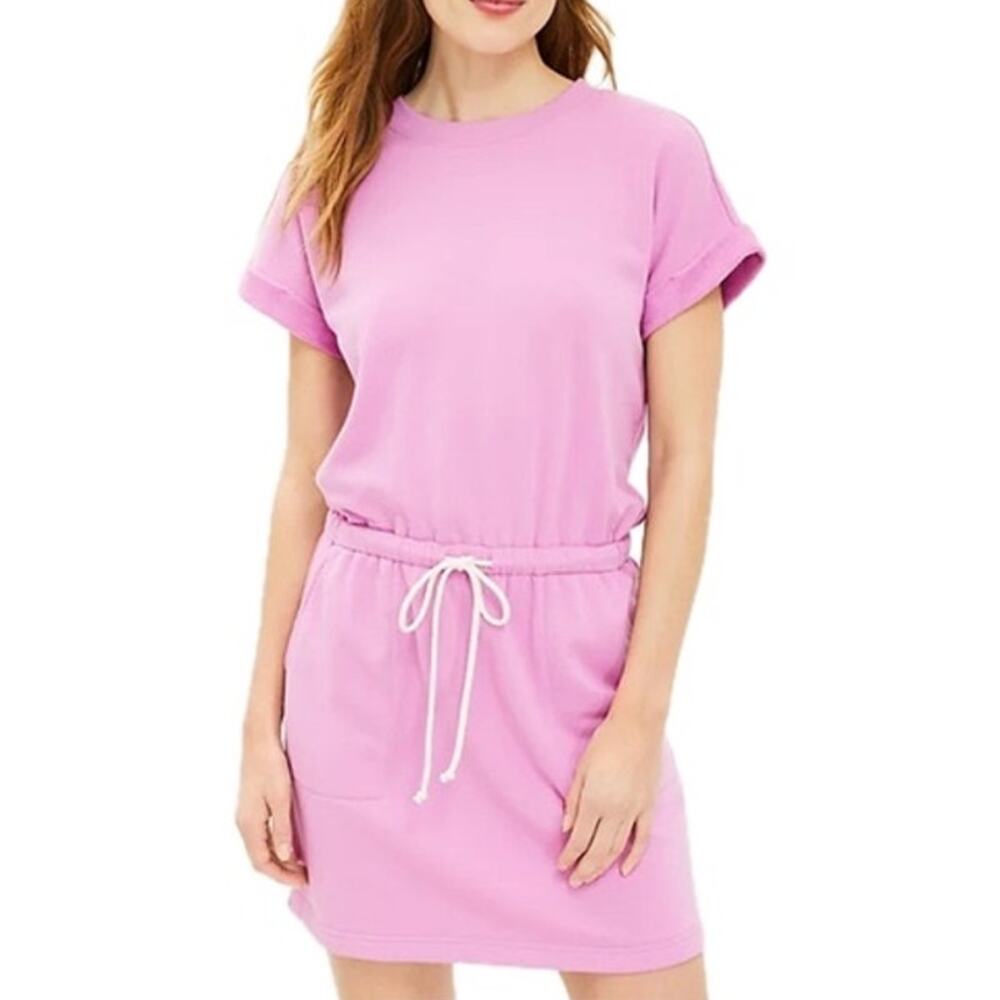 Lou & Grey Super Soft Terry Cotton Short Dolman Sleeve Pink Sweatshirt Dress